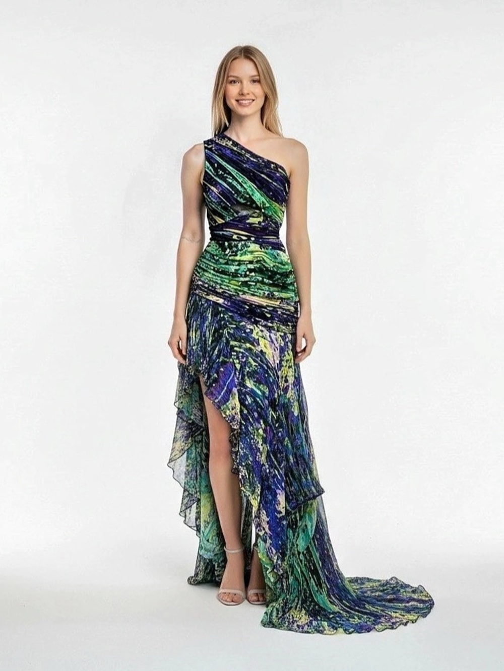 BCBG Maxazria Runway Multicolour Twisted One Shoulder Dress Size XS